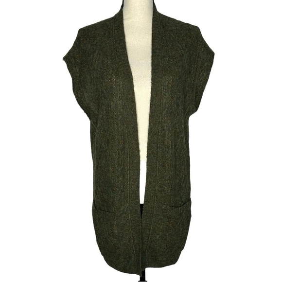 Peruvian Connection Marled Green Baby Alpaca And Cotton Sleeveless Cardigan - Picture 1 of 15